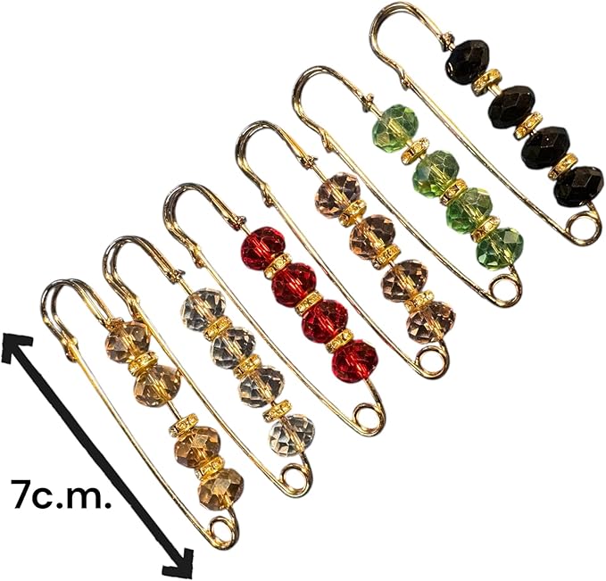 Diamond Cut Hijab Pin Pearl Brooch Sweater Shawl Hat Clip (6Pcs, 7.3c.m.)