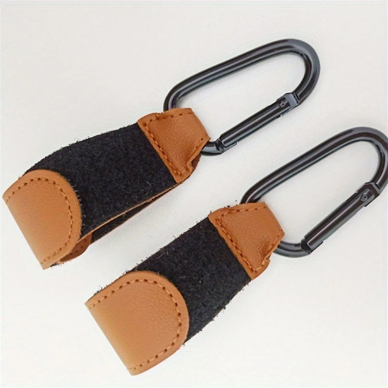 XOLY Stroller Hook Clips – 2 Pcs Heavy-Duty Non-Slip Pram Bag Holders (Brown)