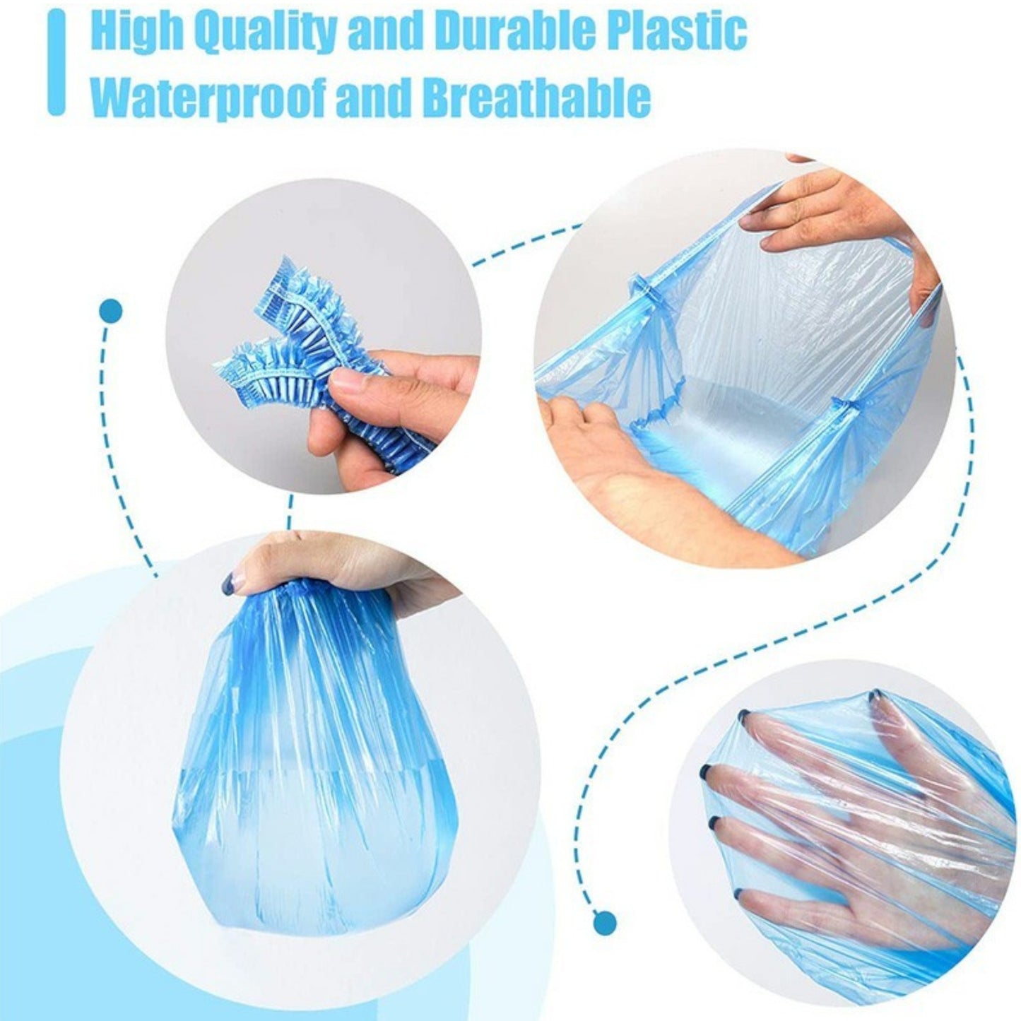 XOLY 100 Pcs Disposable Shower Caps – Waterproof Elastic Bath Caps for Home, Hotel & Salon (Blue)