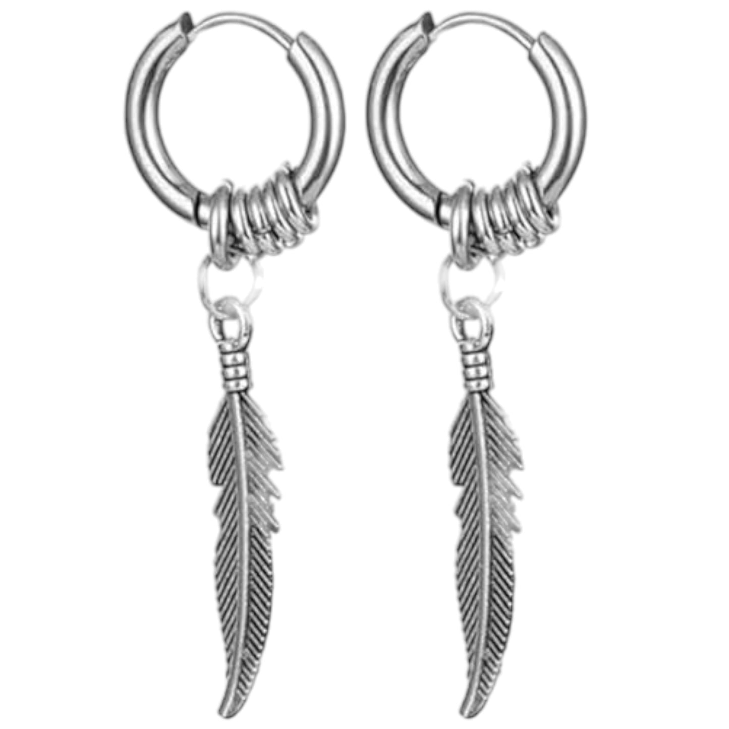 Vintage Punk Feather Pendant Hoop Earrings