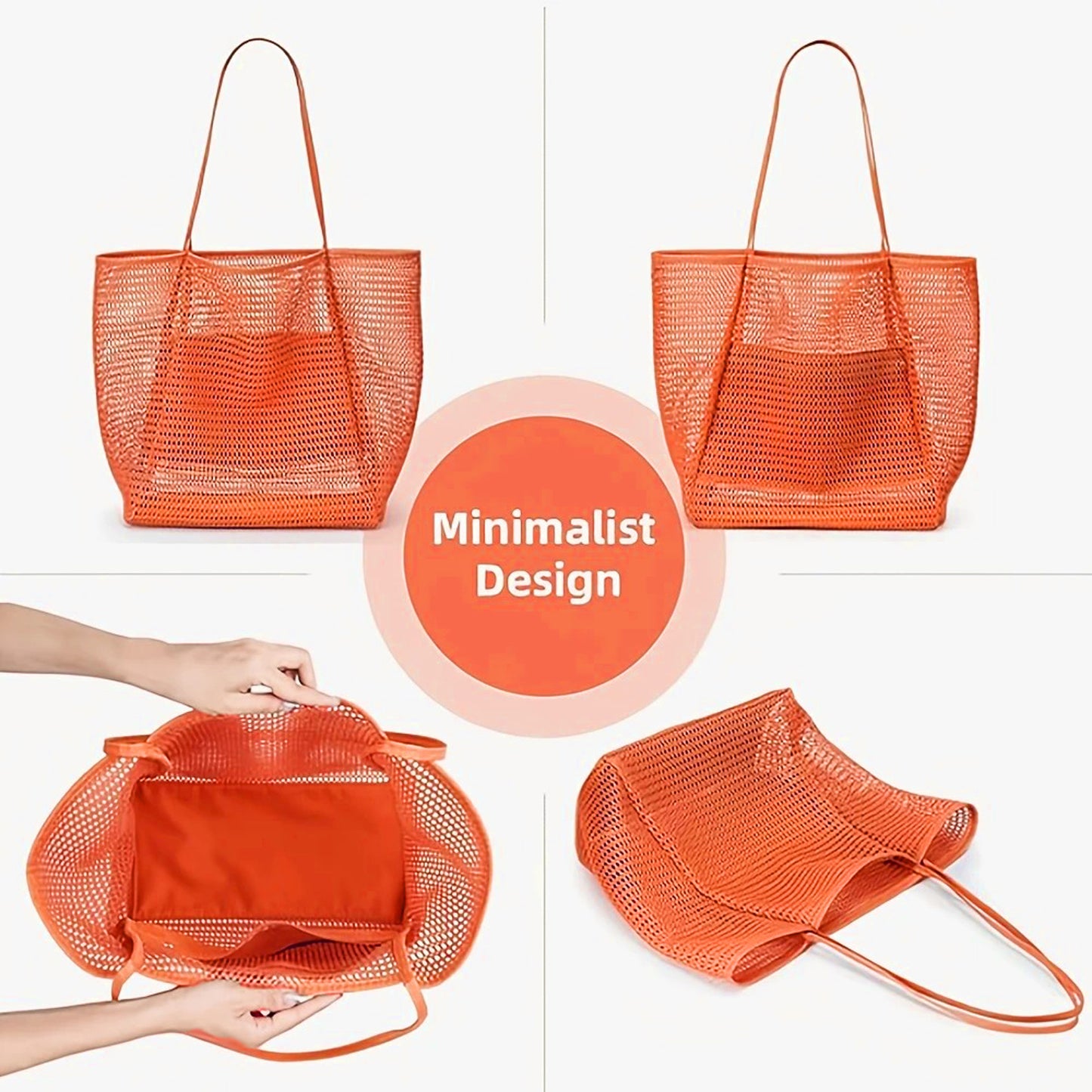 XOLY Beach Bag for Women ā Large Mesh Tote with Zip Pocket, Perfect for Holiday & Travel (Orange)