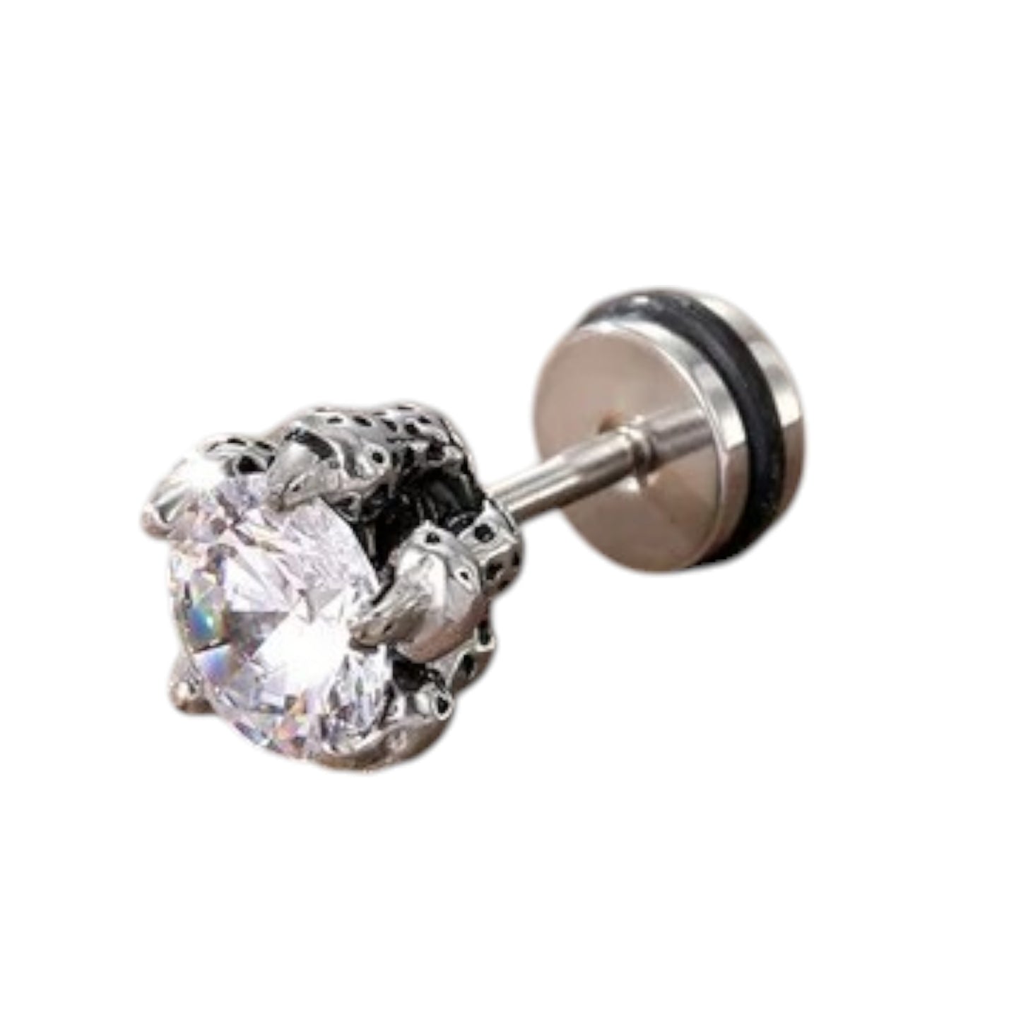 Hand Skull Stainless Steel Inlay Zircon Ear Studs Artificial Black Dimond