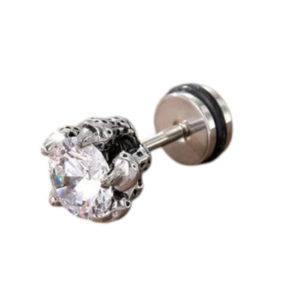Hand Skull Stainless Steel Inlay Zircon Ear Studs Artificial Black Dimond