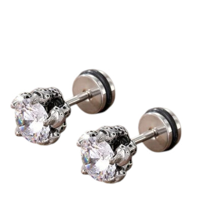 Hand Skull Stainless Steel Inlay Zircon Ear Studs Artificial Black Dimond