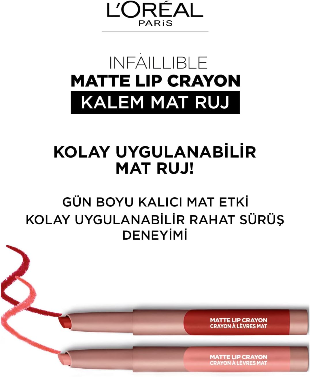 L'Oreal Paris Infallible Very Matte Lip Crayon Lipstick, Smudge Proof, Red Lipstick, 109 Flirty Toffee, 1 kg