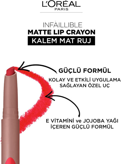 L'Oreal Paris Infallible Very Matte Lip Crayon Lipstick.