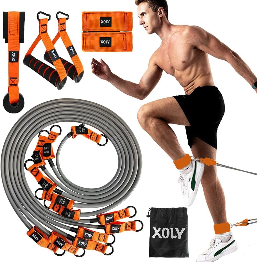 XOLY Heavy Resistance Bands 300lbs – Complete Home Gym Set with Handles & Door Anchor (Orange).