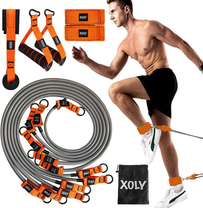 XOLY Heavy Resistance Bands 300lbs – Complete Home Gym Set with Handles & Door Anchor (Orange).
