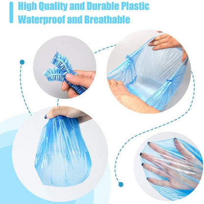 XOLY 100 Pcs Disposable Shower Caps – Waterproof Elastic Bath Caps for Home, Hotel & Salon (Blue)