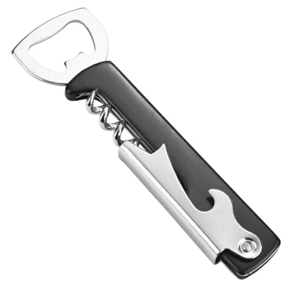 Multifunctional PP Plastic Handle Wine Opener Stainless Steel Beer Opener - Black
