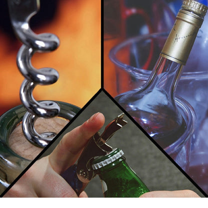 Multifunctional PP Plastic Handle Wine Opener Stainless Steel Beer Opener - Black