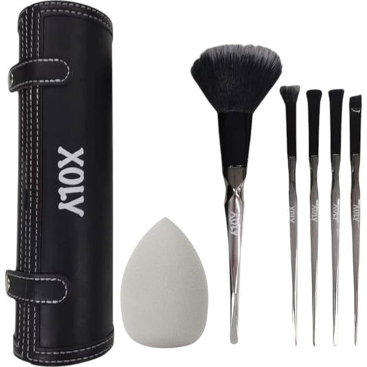 XOLY 6-Piece Professional Makeup Brush Set with Beauty Sponge and Luxury Hard Travel Cosmetic Bag