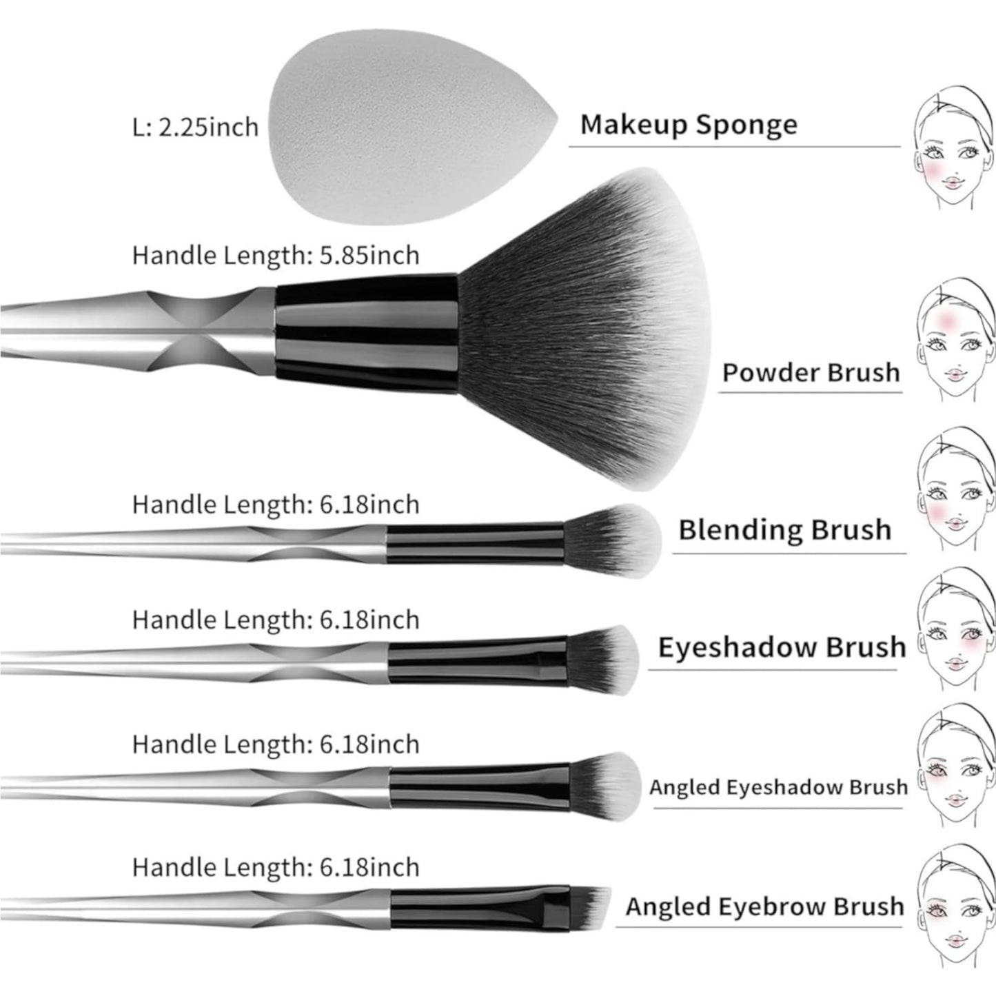 XOLY 6-Piece Professional Makeup Brush Set with Beauty Sponge and Luxury Hard Travel Cosmetic Bag