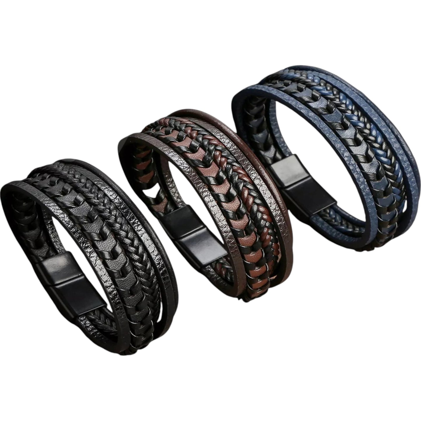 Hip-Hop Solid Colour Pu Leather Alloy Braid Men'S Bangle