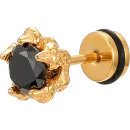 Hand Skull Stainless Steel Inlay Zircon Ear Studs Artificial Black Dimond