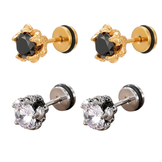Hand Skull Stainless Steel Inlay Zircon Ear Studs Artificial Black Dimond