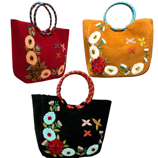 XOLY (Hand Made) - Ethnic Velvet/Mokhmol embroidered Bag with Colourful Prints, Hand Bag for Women Ethnic Bangladeshi Colourful