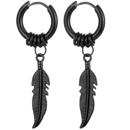 Vintage Punk Feather Pendant Hoop Earrings