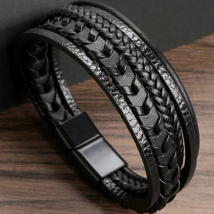 Hip-Hop Solid Colour Pu Leather Alloy Braid Men'S Bangle