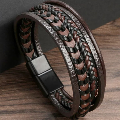Hip-Hop Solid Colour Pu Leather Alloy Braid Men'S Bangle