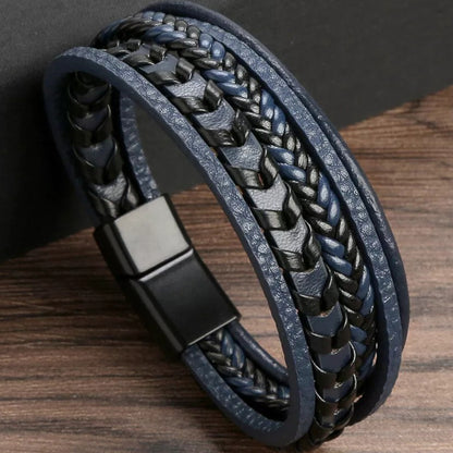 Hip-Hop Solid Colour Pu Leather Alloy Braid Men'S Bangle