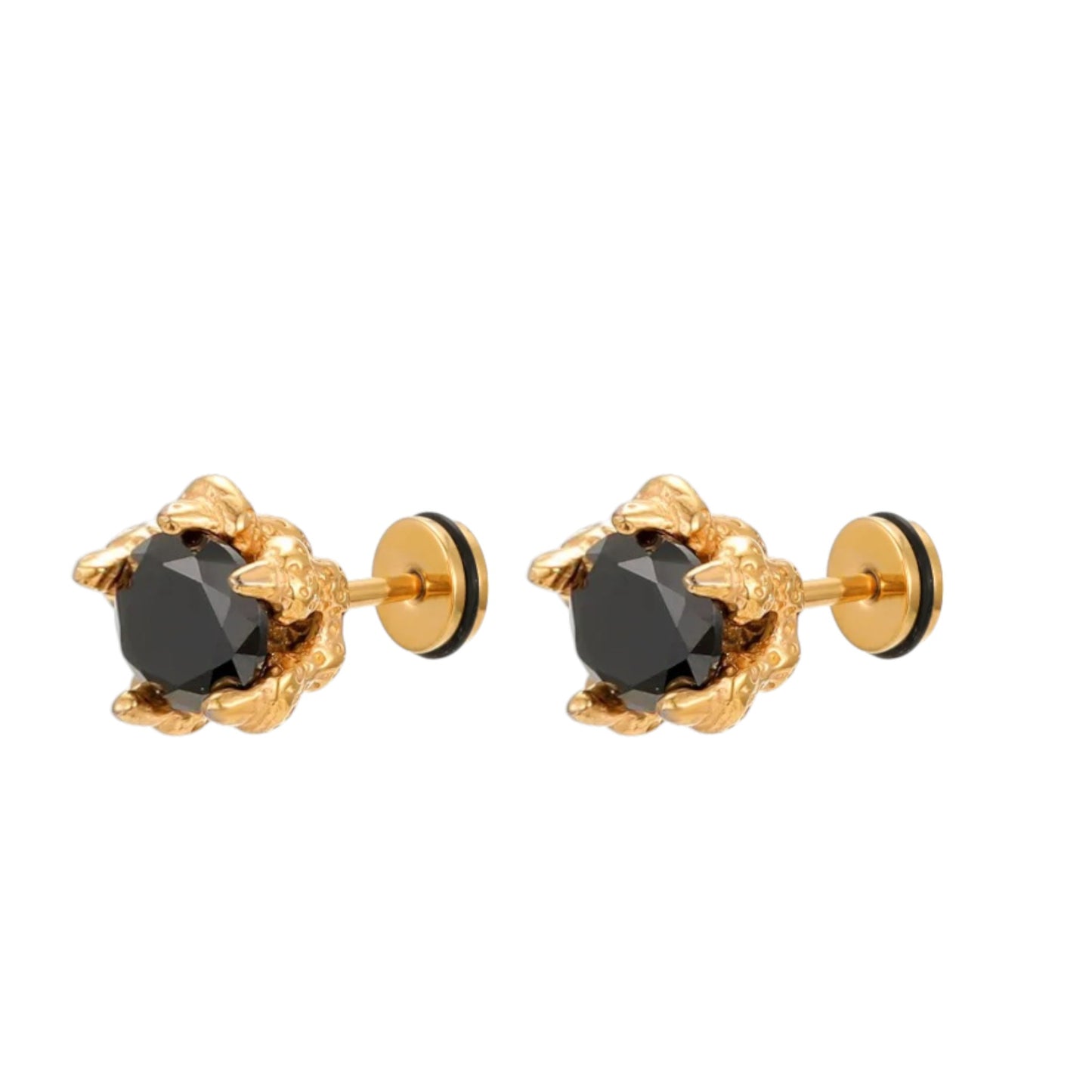 Hand Skull Stainless Steel Inlay Zircon Ear Studs Artificial Black Dimond