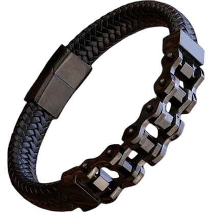 XOLY Men’s 18K Gold Plated Cowhide & Titanium Steel Bangle – Premium Patchwork Design.