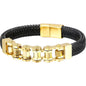 XOLY Men’s 18K Gold Plated Cowhide & Titanium Steel Bangle – Premium Patchwork Design.