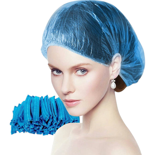 100 pcs Disposable Shower Caps Waterproof Elastic Bath Cap for Home Use, Hotel, Spa, Hair Salon and Workshop - Blue