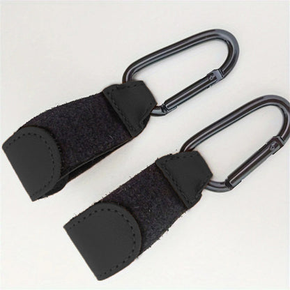 XOLY Stroller Hook Clips – 2 Pcs Heavy-Duty Non-Slip Pram Bag Holders (Black).