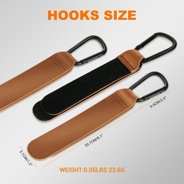 XOLY Stroller Hook Clips – 2 Pcs Heavy-Duty Non-Slip Pram Bag Holders (Brown)
