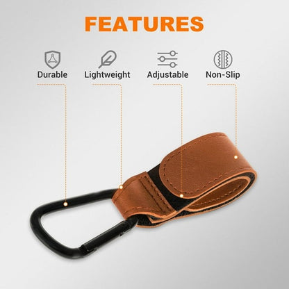 XOLY Stroller Hook Clips – 2 Pcs Heavy-Duty Non-Slip Pram Bag Holders (Brown)
