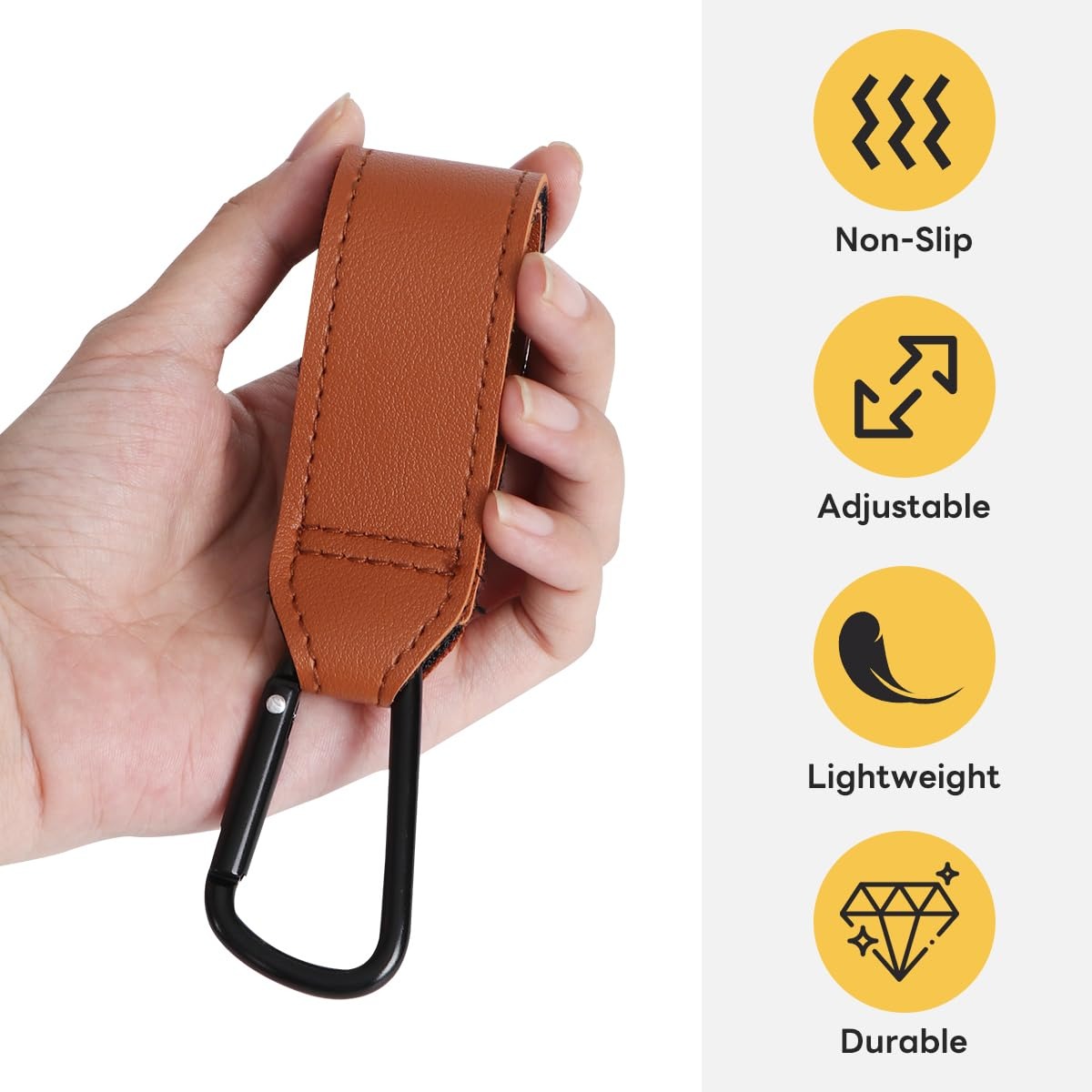 XOLY Stroller Hook Clips – 2 Pcs Heavy-Duty Non-Slip Pram Bag Holders (Brown)