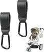 XOLY Stroller Hook Clips – 2 Pcs Heavy-Duty Non-Slip Pram Bag Holders (Black).