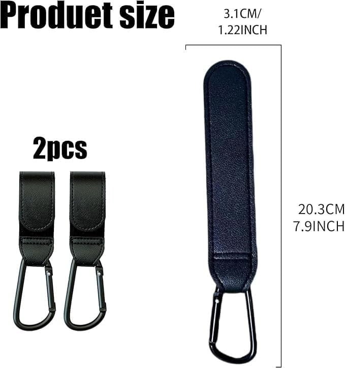 XOLY Stroller Hook Clips – 2 Pcs Heavy-Duty Non-Slip Pram Bag Holders (Black).