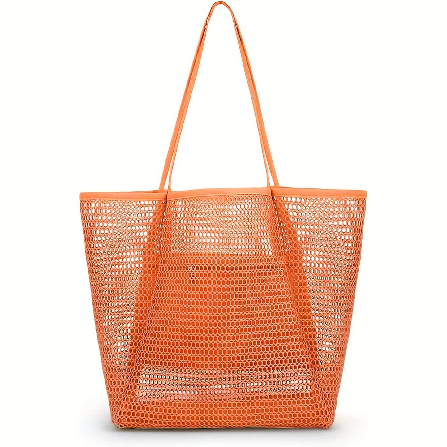XOLY Beach Bag for Women – Large Mesh Tote with Zip Pocket, Perfect for Holiday & Travel (Orange)