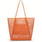 XOLY Beach Bag for Women – Large Mesh Tote with Zip Pocket, Perfect for Holiday & Travel (Orange)