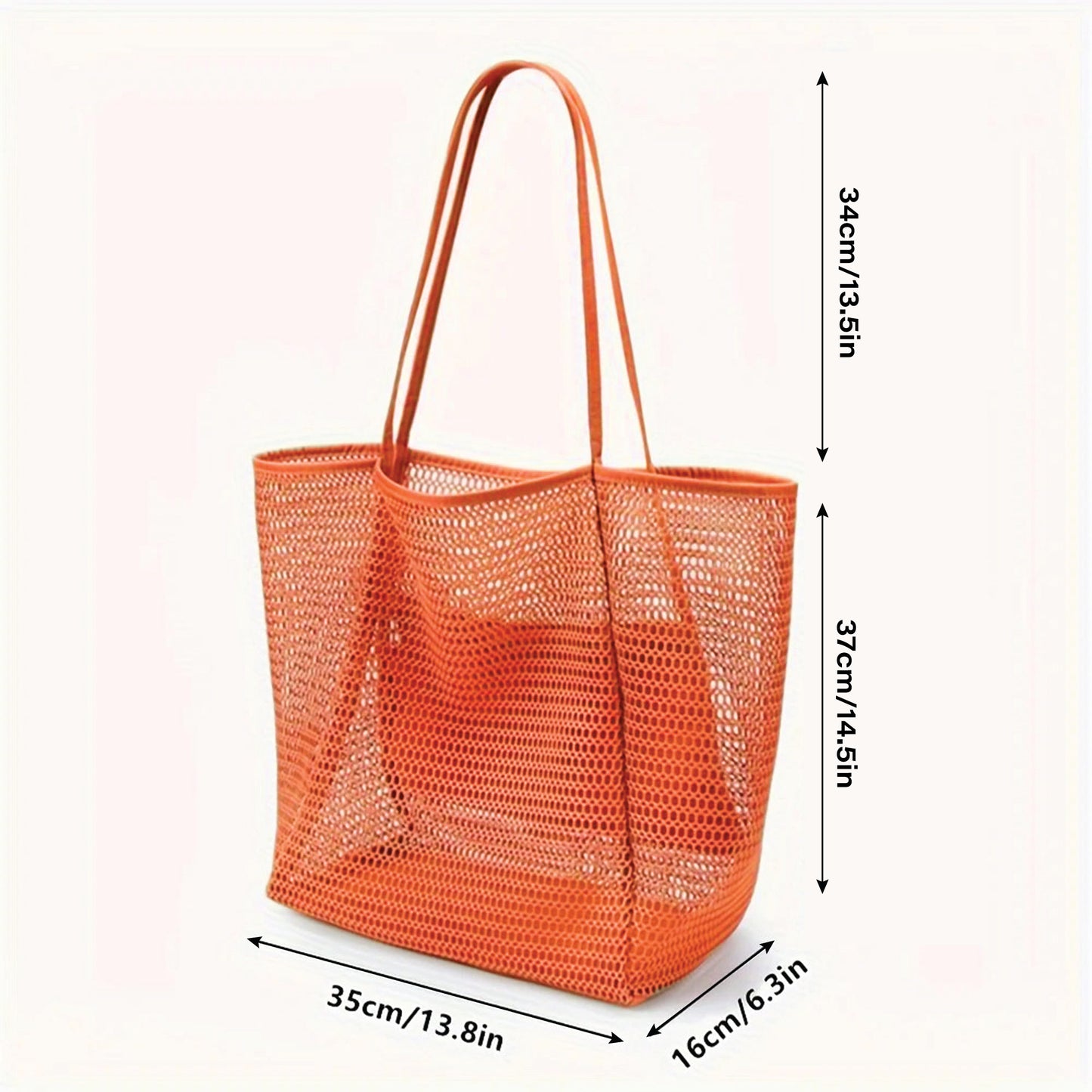 XOLY Beach Bag for Women – Large Mesh Tote with Zip Pocket, Perfect for Holiday & Travel (Orange)